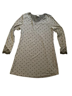 Camisón Soma para mujer PEQUEÑO manga larga gris negro lunares encaje ribete Foto 1 de 4