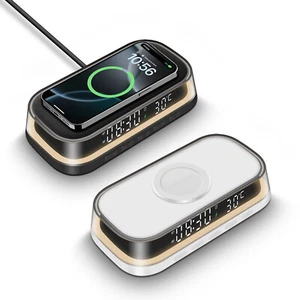 15W Alarm Clock Wireless Charger Charging Station With Night Light Thermometer - Picture 1 of 26