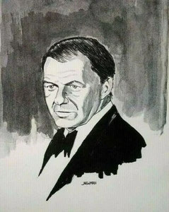 FRANK SINATRA 'OL’ BLUE EYES' PORTRAIT ORIGINAL WATERCOLOR Sd NEWMAN FRAMED - Picture 1 of 10