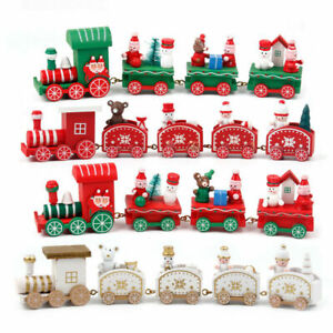 Christmas Wooden Train Decoration Santa Snowman Xmas Ornaments Home Decor Gift