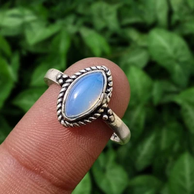 Maravilloso anillo de piedras preciosas de opalita enchapado en plata 925 joyería para mujer talla EE. UU. 8" Foto 1 de 4