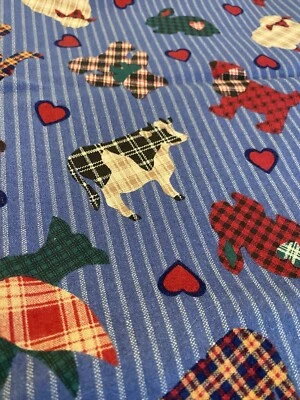 Cranston GUINGHAM ANIMALES DE GRANJA rojo azul verde tela de algodón perro caballo vaca BTHY Foto 1 de 4