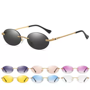 Retro Vintage Stil schmale randlose ovale Brille Designer Luxus getönte Sonnenbrille - Bild 1 von 19