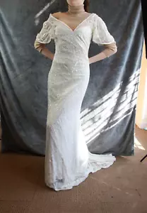 Monsoon Bridal Off White Sequenced Size 8 V Neck Fitted Wedding Dress - Picture 1 of 19