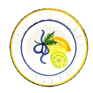 Vestal Alcobaca Portugal Hand Painted Plate Lemons Reticulated Scalloped #51 VTG - Picture 1 of 4
