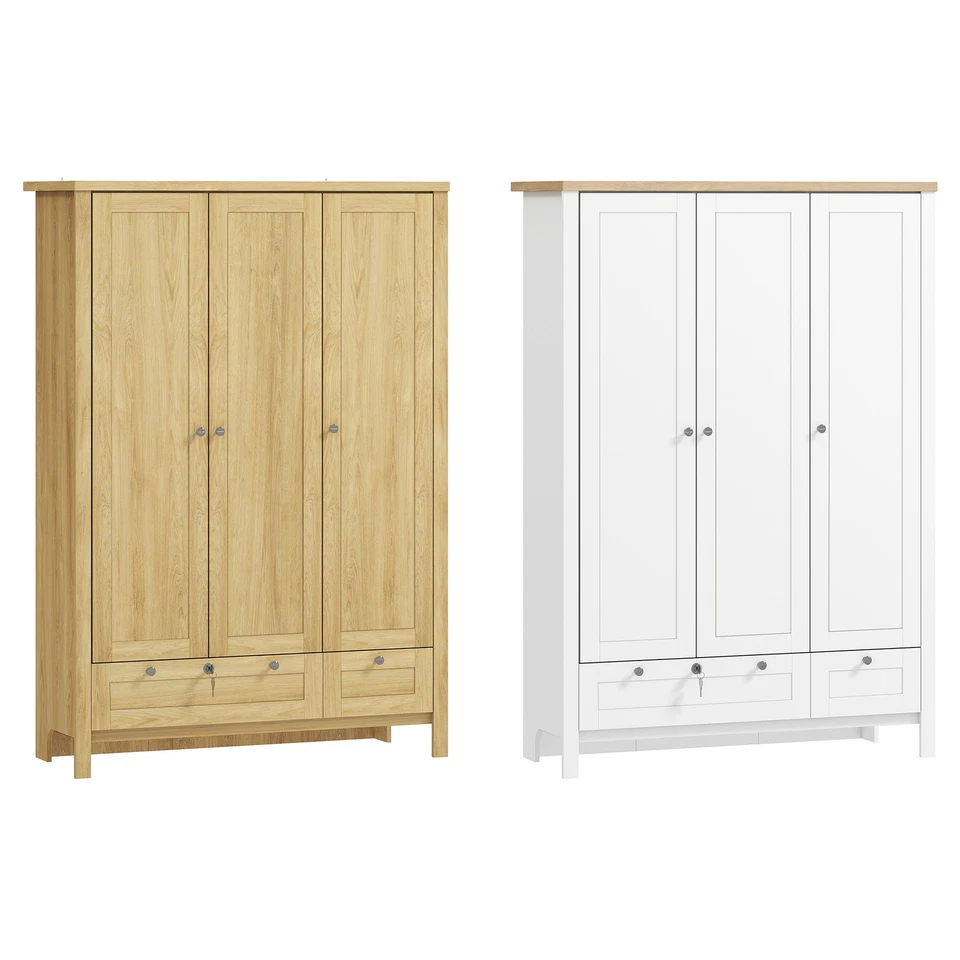 HOMCOM Wardrobe Closet with 3 Doors and 2 Drawers Bedroom Armoire
