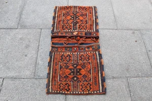 Antik Handgefertigt Traditionell Orientalisch Wolle Orange Kelim Sattel Tasche - Bild 1 von 13