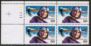 US USA Sc# C128 MNH FVF PL# BLOCK Harriet Quimby Bleriot Airplane Perf 11 - Picture 1 of 1