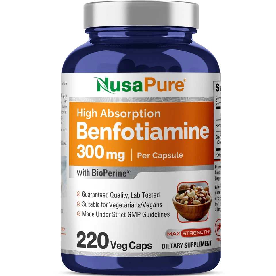 NusaPure Benfotiamine 300mg - 180 Veg Caps (Non-GMO & Gluten-)