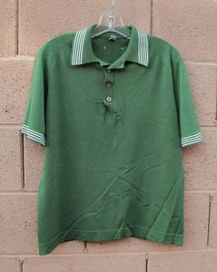 Vintage BAN-LON Green MEN'S LARGE 1960's NYLON Pullover SHORT SLEEVE SHIRT Knit - Picture 1 of 11