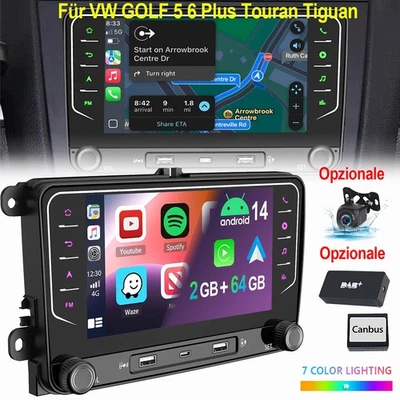 32G/64G Autoradio Android 14 Carplay GPS BT Per VW GOLF 5 6 Touran Passat Tiguan - Immagine 1 di 4