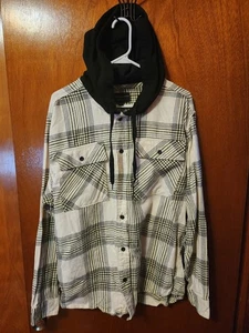 Men's L No Boundaries Black/White Oversized Long Sleeve Button Down Shirt Hoodie - Picture 1 of 9