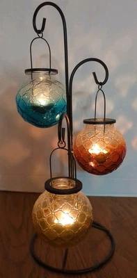 Pier 1 Imports Juego de linternas de luz de té colgantes - Juego de 3 naranja amarillo azul Foto 1 de 4