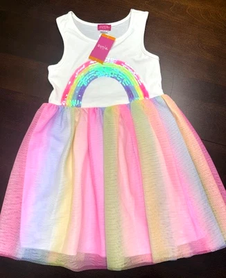ZUNIE GIRLS DRESS BRIGHT TULLE RAINBOW PINK BLUE YELLOW GOLD SIZE 7 NEW $56 - Image 1 of 4