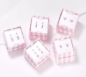 Diamonique Sterling Silver Roseclad CZ Set of 5 Variety of Cuts Stud Earrings - Picture 1 of 2