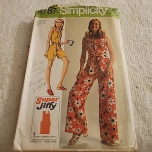 Vintage Simplicity #8787 Misses' Super-Jiffy 70s Peace Jumpsuit Romper Size 14  - Picture 1 of 3