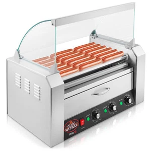 Commercial Electric 18 Hot Dog 7 Roller Grill Cooker Machine, Bun Warmer, Cover - Picture 1 of 7
