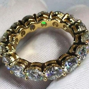 4Ct Round Cut Real Moissanite Full Eternity Wedding Band 14K Yellow Gold Plated - Picture 1 of 6