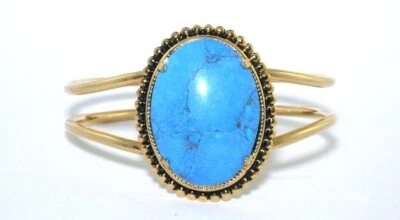 30x22 Turquoise Howlite Cab Spring Load 7 1/2" Goldplated Cuff Bracelet - Image 1 of 2