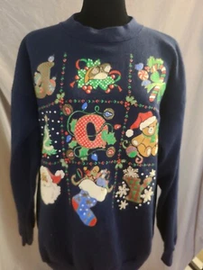 Vintage MBC XL Christmas Sweatshirt Blue Joy Tic Tac Toe - Picture 1 of 6