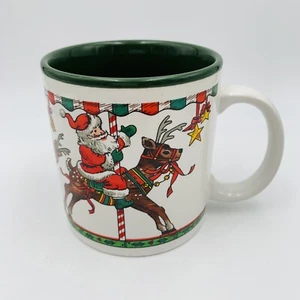 Vintage 1987 Potpourri Press Christmas Mug – Santa & Elf Carousel Holiday Design - Picture 1 of 11