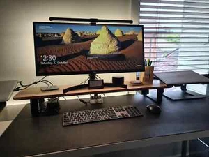 Tasmanian Oak 100cm Dual Monitor Riser, TV Stand, Monitor stand. Kaidan Designs - Picture 1 of 4