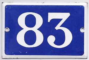 Old blue French house number 83 enamel steel door gate plate plaque sign - pick