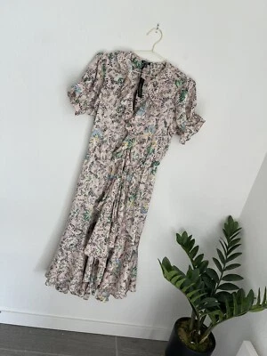 Buffalo David Bitton “Revolve” Floral Ruffle Wrap Short Slv Midi Dress Sz L NWT - Image 1 of 4