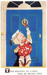 Two Knocks an' a ring girl at door Artist Signed Mabel Lucie Attwell #3526 - Picture 1 of 2