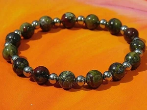 Mens / Ladies Handmade Gemstone & steel Bracelet - Natural Dragon Blood Jasper. - Picture 1 of 3