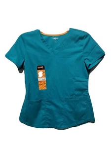 Scrubstar Women's Seasonal Solid Contrast V-Neck Scrub Top Aquamarine Blue Small - Picture 1 of 5