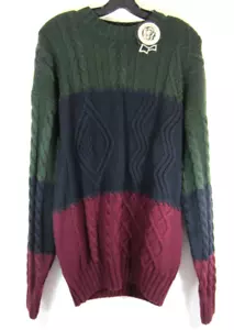 Maglione vintage anni 90 legno e grigio maglia pesante cavo uomo MED grunge color block NUOVO - Foto 1 di 9