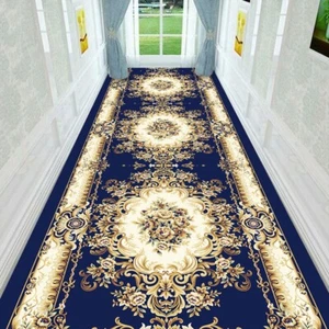 Navy Blue Vintage Paisley Runner Rug Yellow Flower Floral Rugs for Home Office - Picture 1 of 7