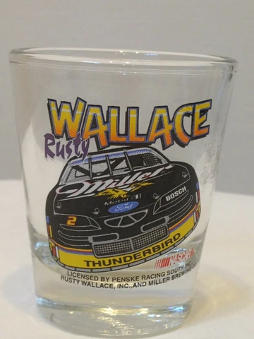 RUSTY WALLACE SHOT GLASS NASCAR Thunderbird Car Miller Beer  HUNTER MADE IN USA Cover