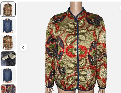 Chicos Talla 3 Chaqueta Acolchada Reversible Estampado Floral Asiático Denim Multicolor Foto 1 de 4