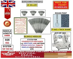 JUKI MF-7923 COVERSTITCH SYS:128TAS SIZE:032 SAME AS TVX3 SEWING BLUKOLD NEEDLES - Picture 1 of 3