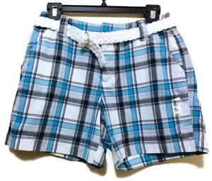 St. Johns Bay Damen Gürtel marineblau & türkis kariert Stretch Wandershorts Größe 4 - Bild 1 von 3