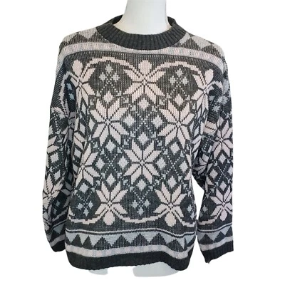 Vintage 80s ROSE Snowflake All Over Print Holiday Sweater Gray Fairy Kei Sz Sm Foto 1 de 4