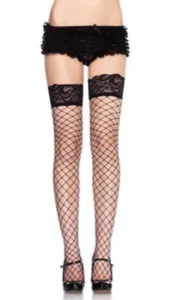 Leg Avenue Lace Top Fence Net Thigh Highs Black OS 9037 - Picture 1 of 3