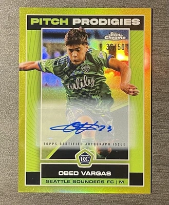 2023 Topps Chrome MLS Obed Vargas Pitch Prodigies Gold Refractor Auto /50 RC - Image 1 of 2