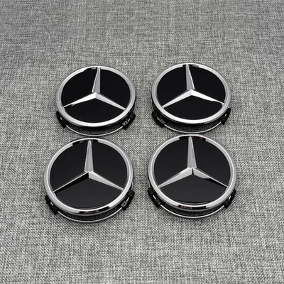 4PCS Wheel Centre Rims HubCaps 75mm Fit For Mercedes-Benz A C E S Black & Chrome Foto 1 de 2