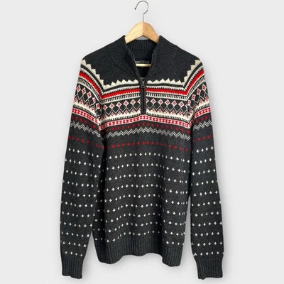 Suéter J Crew Fair Isle Para Hombre Medio Cremallera Esquí Nórdico Lana Nylon Invierno Foto 1 de 4