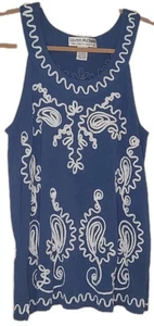 Lauren Michelle Gr. Medium elegantes ärmelloses Tanktop blau weiß bestickt - Bild 1 von 12