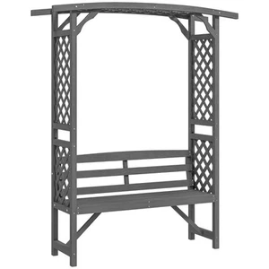 Outsunny Arch Pergola Garden Bench Furniture, Wooden Garden Arbour w/ Seat, Grey - Picture 1 of 11