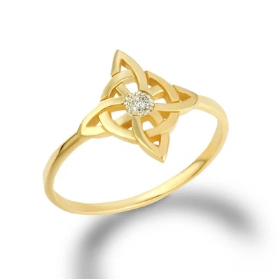 Gold Wiccan Witch Knot Pagan Cubic Zirconia Ring (Available in Yellow/White) - Image 1 of 3