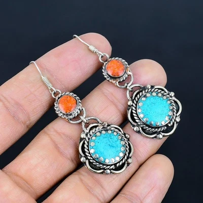 Orecchino vintage tibetano in argento sterling 925 fatto a mano corallo... - Immagine 1 di 4