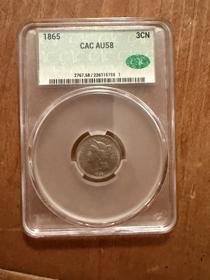 1865 3CN Three Cent Nickel CACG Au58 5755 - Image 1 of 4