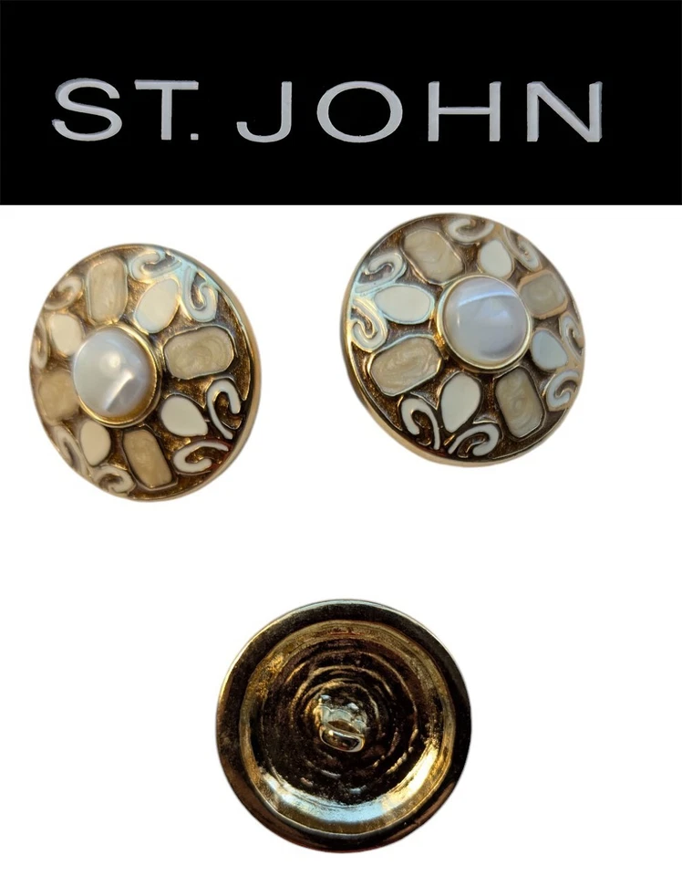 St John Knits (0,8 pulgadas) tono dorado piedra lunar, vainilla, botones de esmalte blanco  Foto 1 de 1