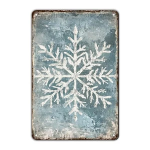 Letrero de hojalata vintage de Navidad copos de nieve de invierno letrero de hojalata de metal pared de... - Imagen 1 de 6