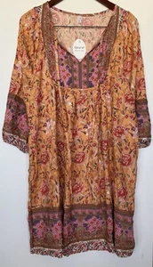 Qearal - 100% Rayon Boho Pink/ Orange Maxi Sun Dress W Floral Print - Size M - Picture 1 of 12